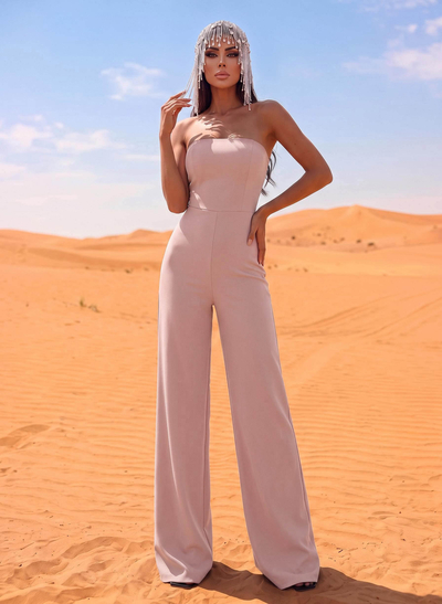 Jumpsuit Pantsuit Off-The-Shoulder Sleeveless Floor-Length Elastic Satin Evening Dresses