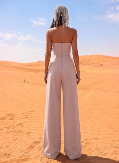 Jumpsuit Pantsuit Off-The-Shoulder Sleeveless Floor-Length Elastic Satin Evening Dresses
