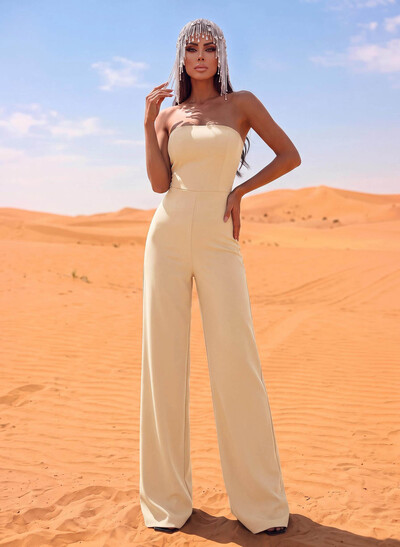 Off-The-Shoulder Sleeveless Maxi Stretch Satin Evening Jumpsuit