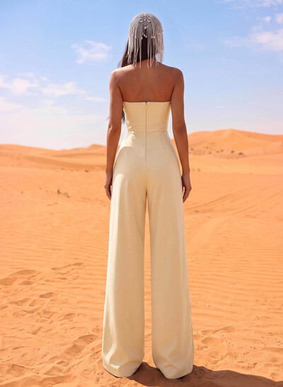 Off-The-Shoulder Sleeveless Maxi Stretch Satin Evening Jumpsuit