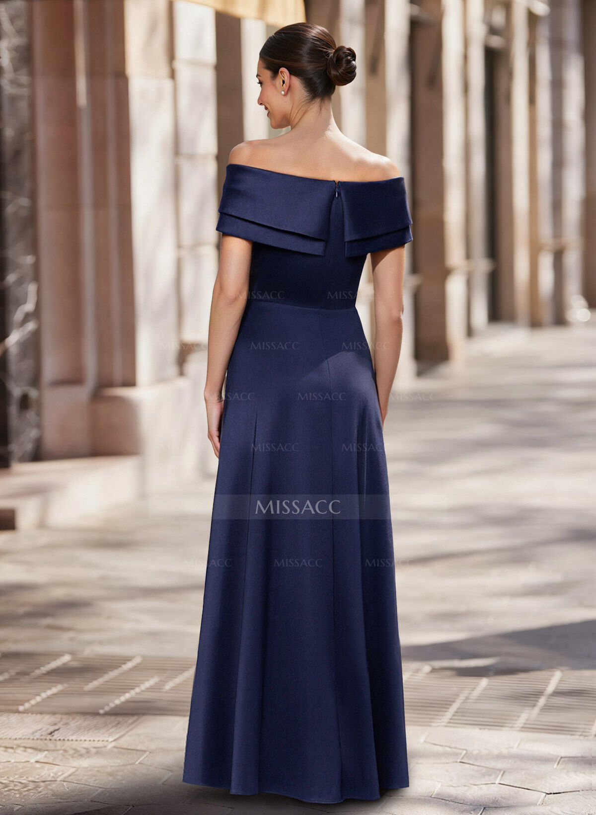 A-Line Off-The-Shoulder Sleeveless Floor-Length Satin Evening Dresses With Overskirt Dress