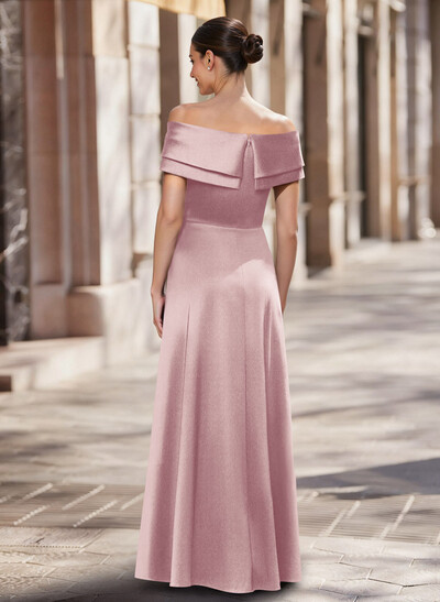 A-Line Off-The-Shoulder Sleeveless Floor-Length Satin Evening Dresses With Overskirt Dress