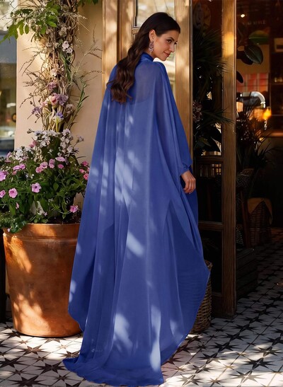 Sheath Column Illusion Neck Long Sleeves Floor-Length Chiffon Evening Dresses With Tiered