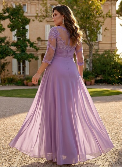 Jumpsuit/Pantsuit Scoop Neck 3/4 Sleeves Detachable Chiffon Evening Dresses With Lace