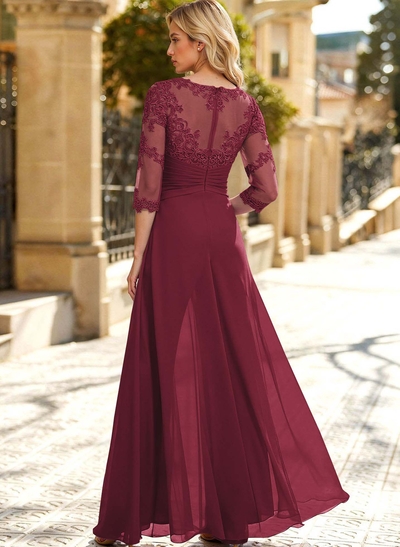 Jumpsuit/Pantsuit Scoop Neck 3/4 Sleeves Chiffon Evening Dresses With Lace