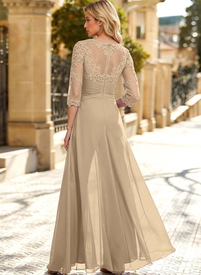 Jumpsuit/Pantsuit Scoop Neck 3/4 Sleeves Chiffon Evening Dresses With Lace