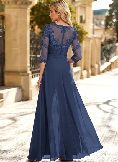 Jumpsuit/Pantsuit Scoop Neck 3/4 Sleeves Chiffon Evening Dresses With Lace
