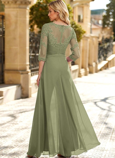 Jumpsuit/Pantsuit Scoop Neck 3/4 Sleeves Chiffon Evening Dresses With Lace