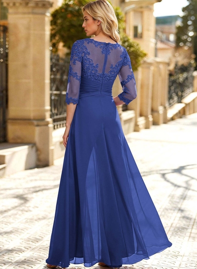 Jumpsuit/Pantsuit Scoop Neck 3/4 Sleeves Chiffon Evening Dresses With Lace