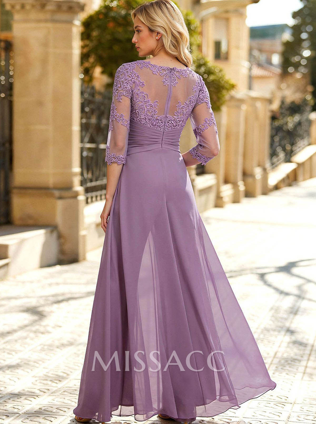Jumpsuit/Pantsuit Scoop Neck 3/4 Sleeves Detachable Chiffon Evening Dresses With Lace Jumpsuit/Pantsuit Scoop Neck 3/4 Sleeves Detachable Chiffon Evening Dresses With Lace