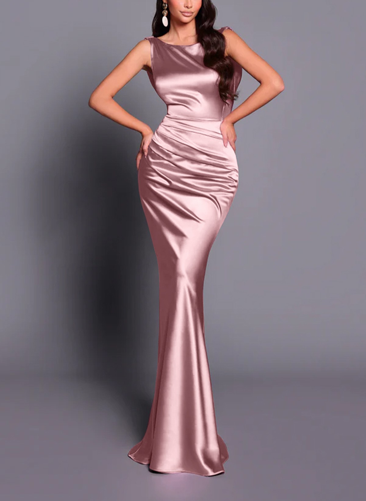 Sheath Column Scoop Neck Sleeveless Floor-Length Charmeuse Evening Dresses With Back Hole