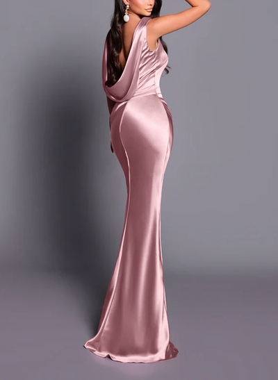 Sheath Column Scoop Neck Sleeveless Floor-Length Charmeuse Evening Dresses With Back Hole