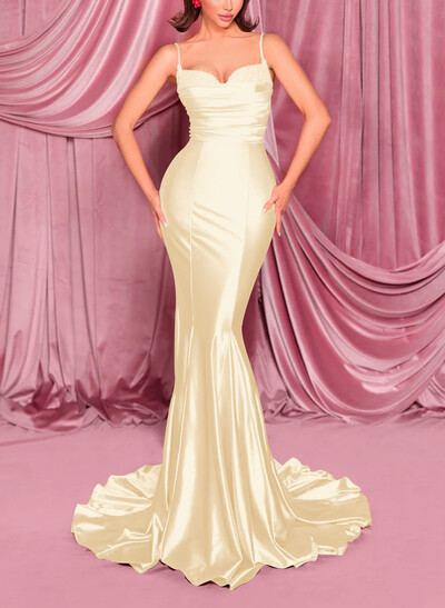 Trumpet/Mermaid Sweetheart Sleeveless Sweep Train Stretch Satin Knit Evening Dresses