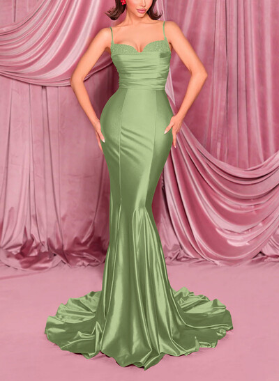 Trumpet/Mermaid Sweetheart Sleeveless Sweep Train Stretch Satin Knit Evening Dresses