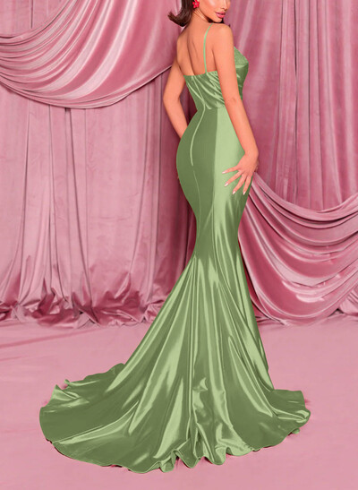 Trumpet/Mermaid Sweetheart Sleeveless Sweep Train Stretch Satin Knit Evening Dresses