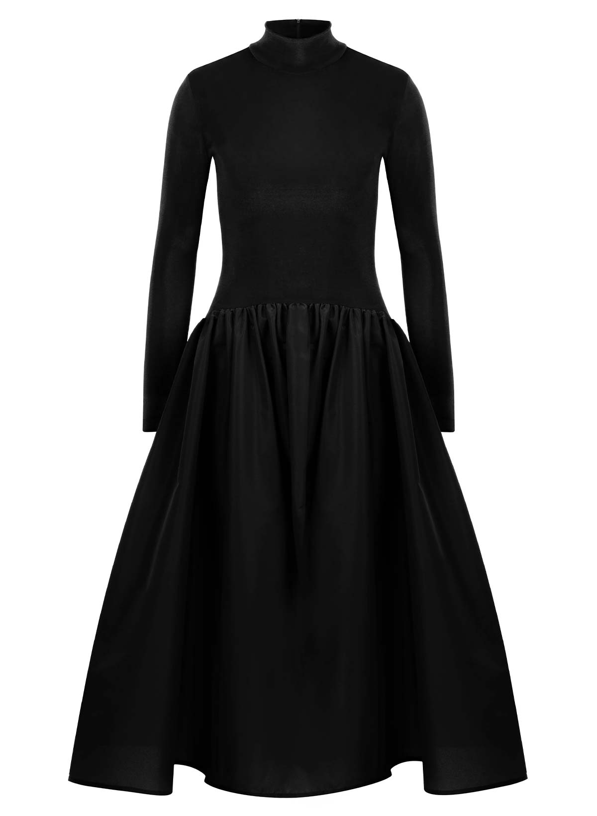 A-Line High Neck Long Sleeves Tea-Length Satin/Velvet Evening Dresses