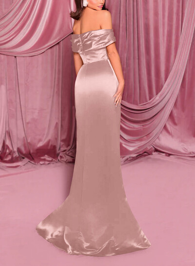 Sheath/Column Off-The-Shoulder Sleeveless Floor-Length Satin Evening Dresses With Pockets