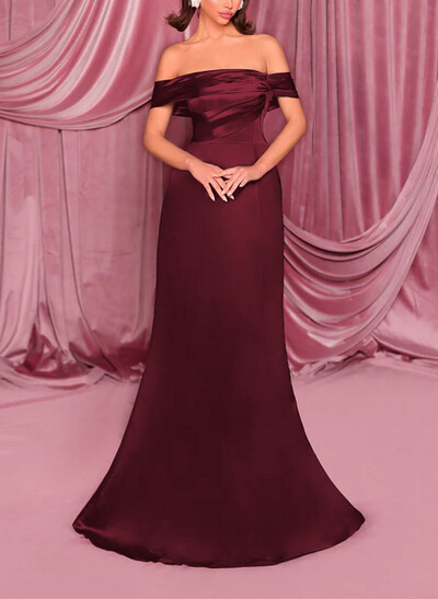 Sheath/Column Off-The-Shoulder Sleeveless Floor-Length Satin Evening Dresses With Pockets