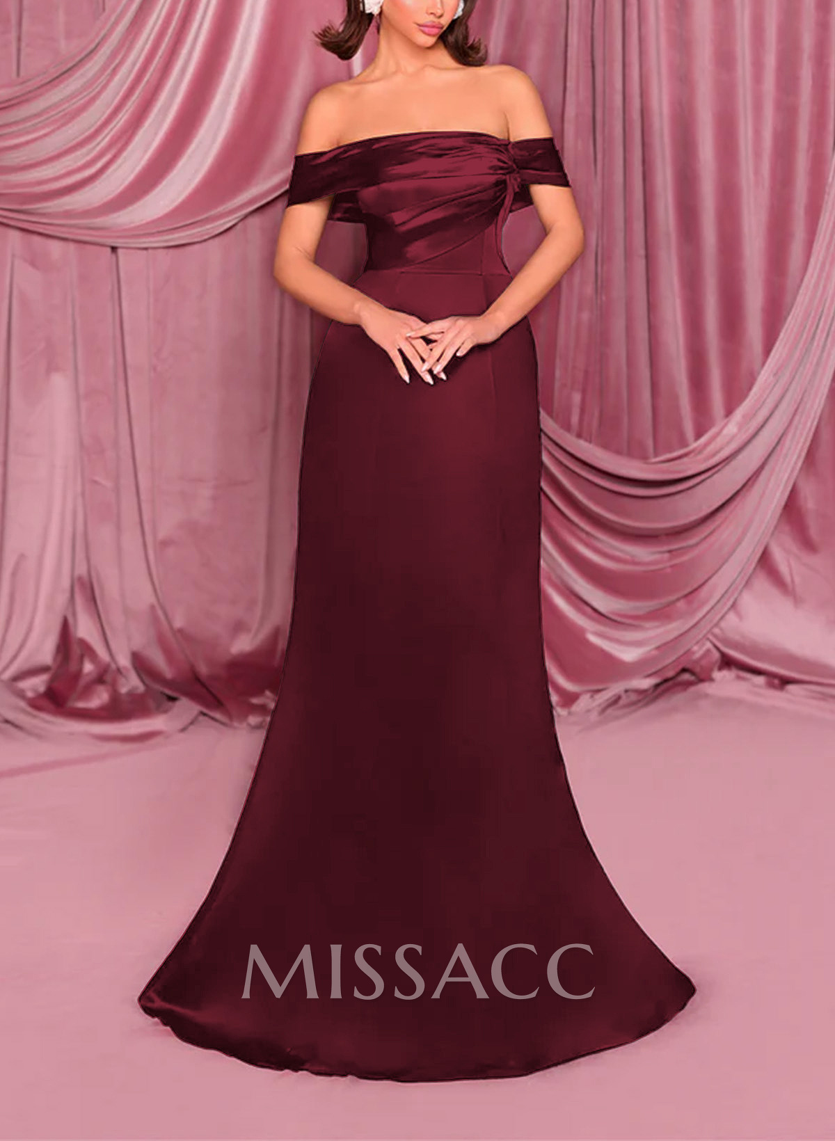 Sheath/Column Off-The-Shoulder Sleeveless Floor-Length Satin Evening Dresses With Pockets