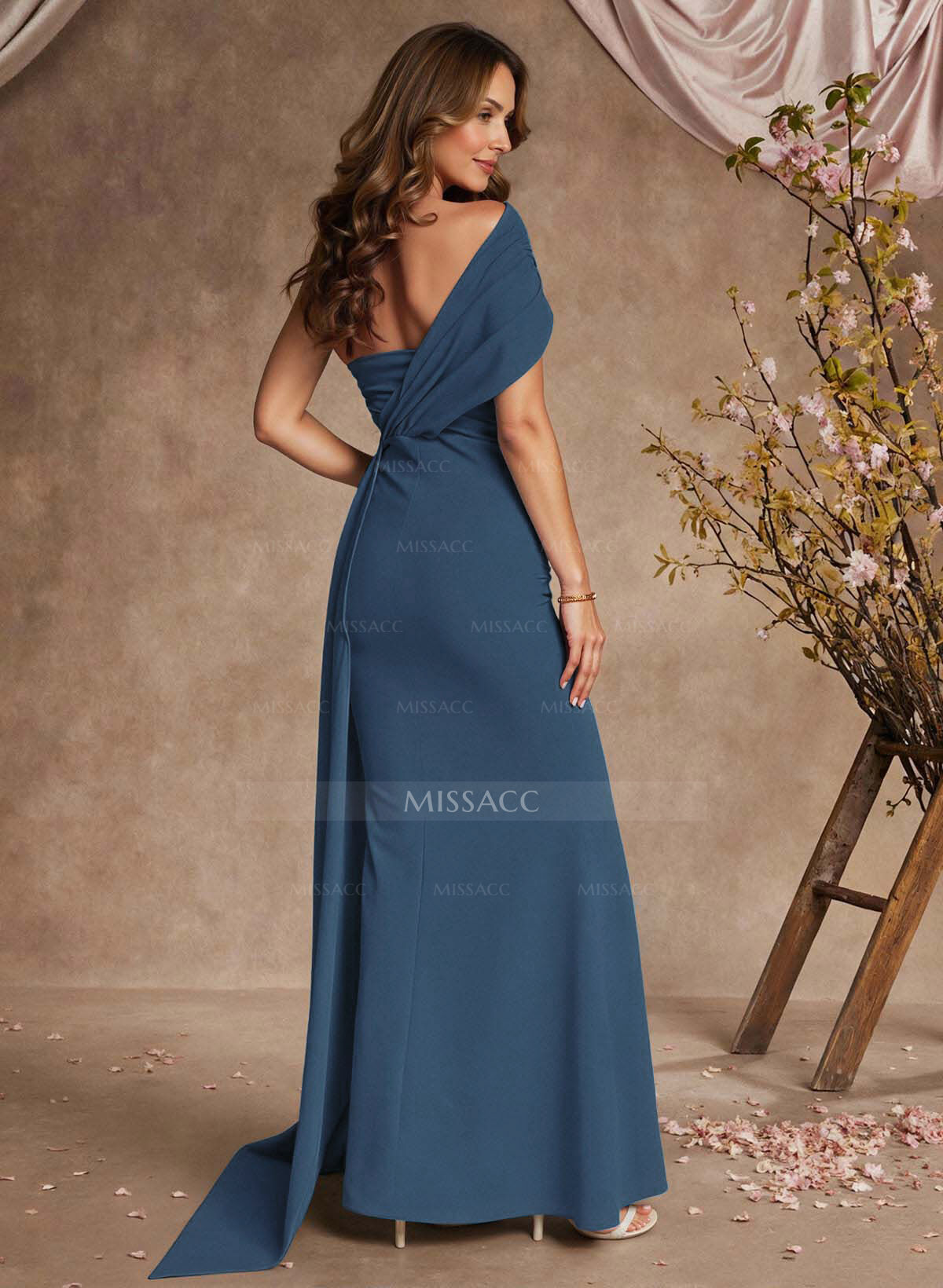 Sheath/Column Asymmetrical Sleeveless Floor-Length Elastic Satin Evening Dresses With Sweeping Side Drape