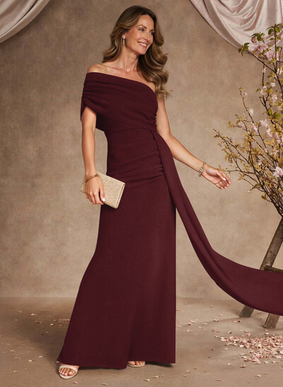 Sheath/Column Asymmetrical Sleeveless Floor-Length Elastic Satin Evening Dresses With Sweeping Side Drape