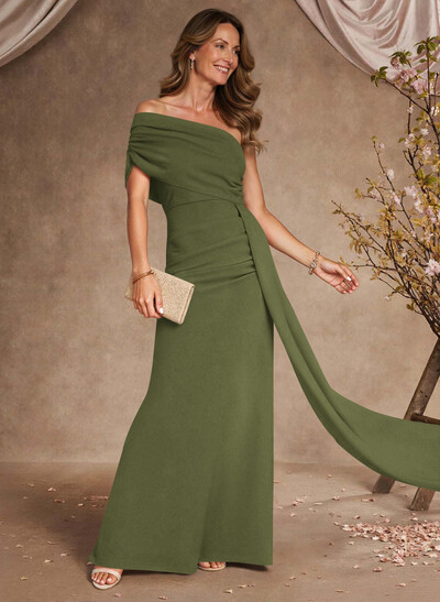 Sheath/Column Asymmetrical Sleeveless Floor-Length Elastic Satin Evening Dresses With Sweeping Side Drape