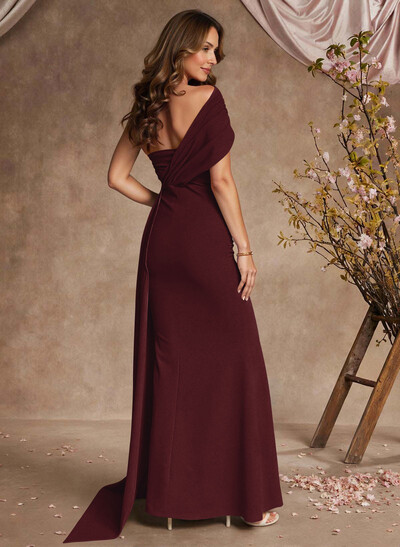 Sheath/Column Asymmetrical Sleeveless Floor-Length Elastic Satin Evening Dresses With Sweeping Side Drape