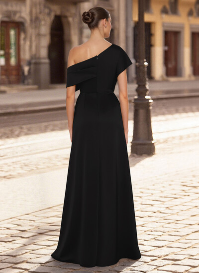 Sheath/Column Asymmetrical Sleeveless Floor-Length Crepe Satin Evening Dresses With High Split