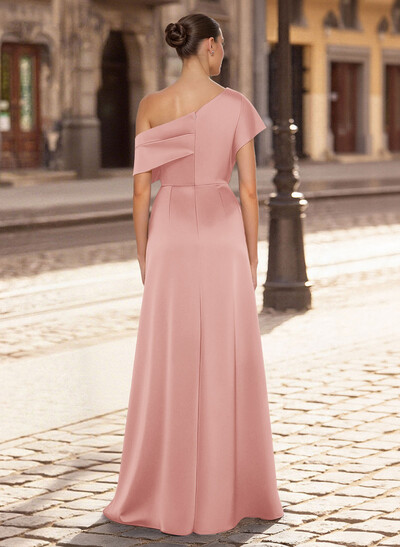 Sheath/Column Asymmetrical Sleeveless Floor-Length Crepe Satin Evening Dresses With High Split