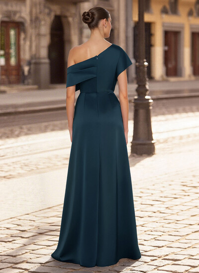Sheath/Column Asymmetrical Sleeveless Floor-Length Crepe Satin Evening Dresses With High Split