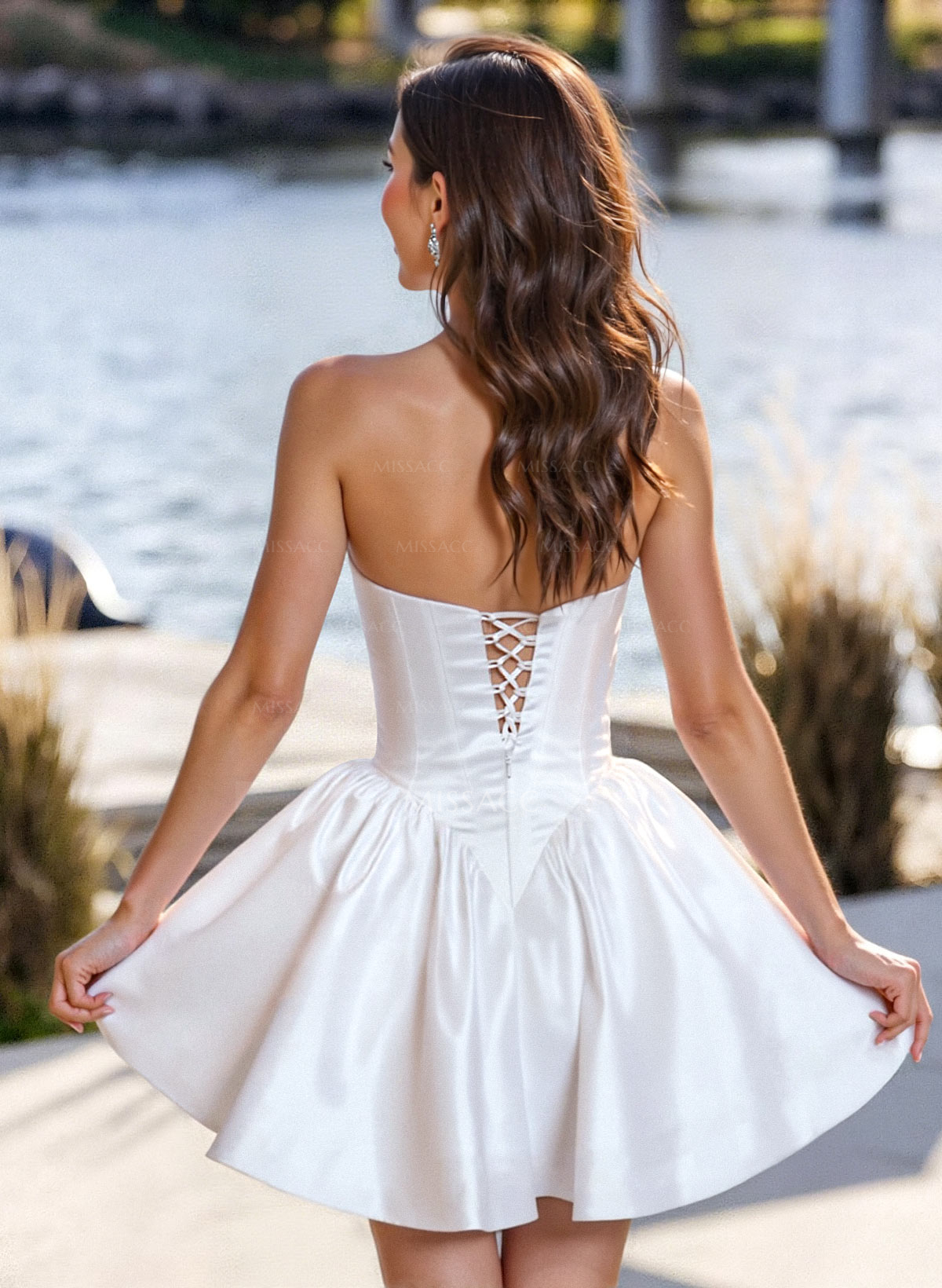 A-Line Sweetheart Sleeveless Short Mini Satin Tulle Homecoming Dresses With