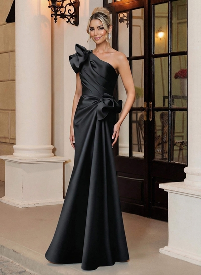 Trumpet Mermaid One-Shoulder Sleeveless Floor-Length Satin Mother Of The Bride Dresses With Shoulder Ruffle