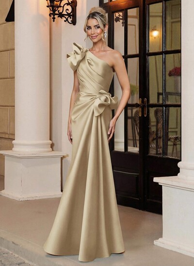 Trumpet Mermaid One-Shoulder Sleeveless Floor-Length Satin Mother Of The Bride Dresses With Shoulder Ruffle