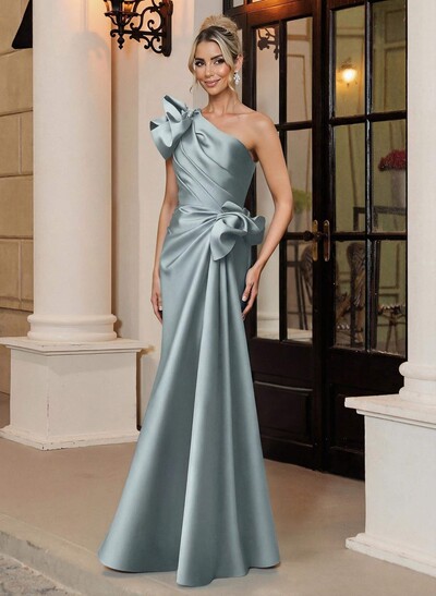 Trumpet Mermaid One-Shoulder Sleeveless Floor-Length Satin Mother Of The Bride Dresses With Shoulder Ruffle