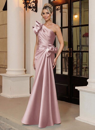 Trumpet Mermaid One-Shoulder Sleeveless Floor-Length Satin Mother Of The Bride Dresses With Shoulder Ruffle