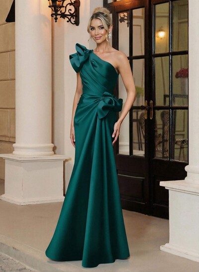 Trumpet Mermaid One-Shoulder Sleeveless Floor-Length Satin Mother Of The Bride Dresses With Shoulder Ruffle