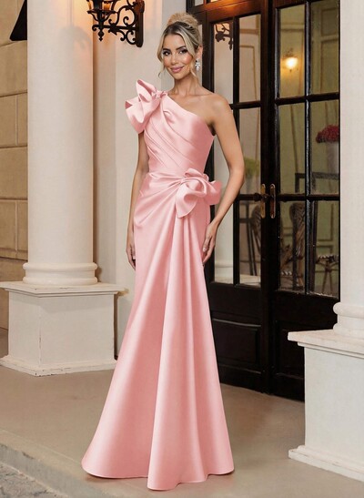 Trumpet Mermaid One-Shoulder Sleeveless Floor-Length Satin Mother Of The Bride Dresses With Shoulder Ruffle
