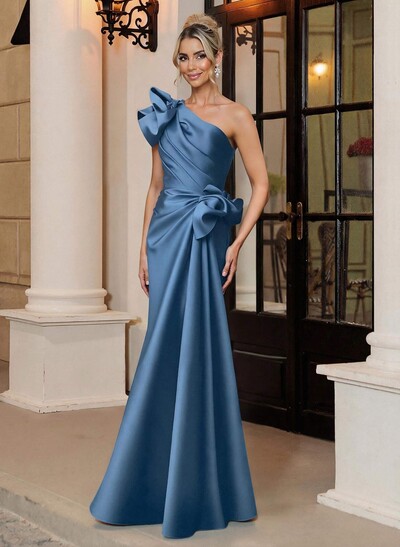 Trumpet Mermaid One-Shoulder Sleeveless Floor-Length Satin Mother Of The Bride Dresses With Shoulder Ruffle