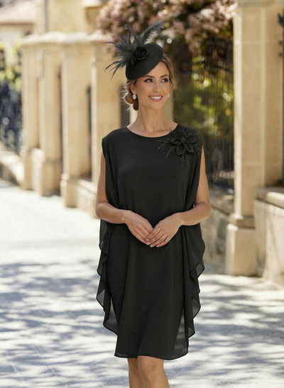 Sheath Column Scoop Neck Sleeveless Ankle-Length Chiffon Mother Of The Bride Dresses With Flower(s)