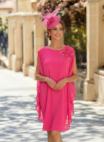 Sheath Column Scoop Neck Sleeveless Ankle-Length Chiffon Mother Of The Bride Dresses With Flower(s)