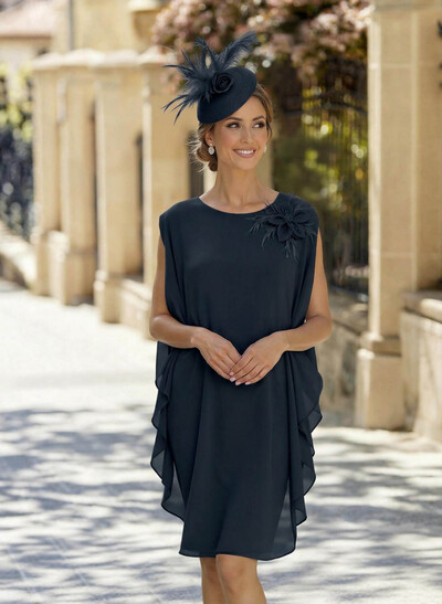 Sheath Column Scoop Neck Sleeveless Ankle-Length Chiffon Mother Of The Bride Dresses With Flower(s)