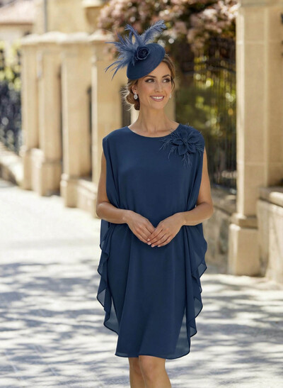 Sheath Column Scoop Neck Sleeveless Ankle-Length Chiffon Mother Of The Bride Dresses With Flower(s)