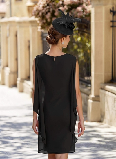Sheath Column Scoop Neck Sleeveless Knee-Length Chiffon Mother Of The Bride Dresses With Flower(s)