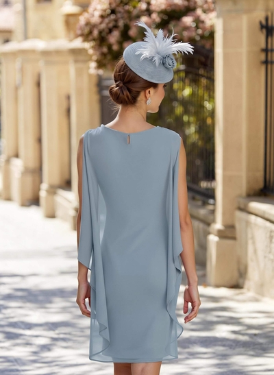 Sheath Column Scoop Neck Sleeveless Ankle-Length Chiffon Mother Of The Bride Dresses With Flower(s)