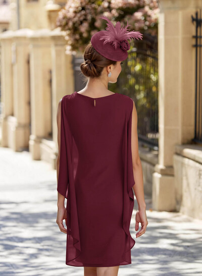 Sheath Column Scoop Neck Sleeveless Knee-Length Chiffon Mother Of The Bride Dresses With Flower(s)