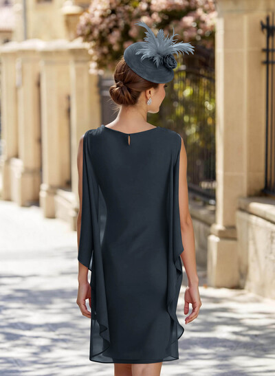 Sheath Column Scoop Neck Sleeveless Knee-Length Chiffon Mother Of The Bride Dresses With Flower(s)
