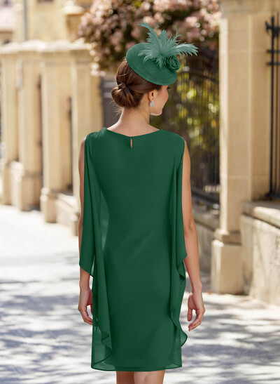 Sheath Column Scoop Neck Sleeveless Ankle-Length Chiffon Mother Of The Bride Dresses With Flower(s)