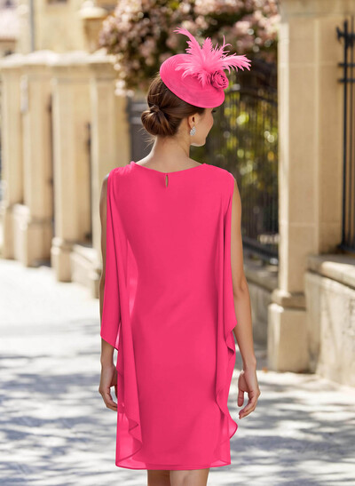 Sheath Column Scoop Neck Sleeveless Knee-Length Chiffon Mother Of The Bride Dresses With Flower(s)
