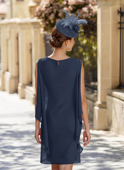 Sheath Column Scoop Neck Sleeveless Ankle-Length Chiffon Mother Of The Bride Dresses With Flower(s)
