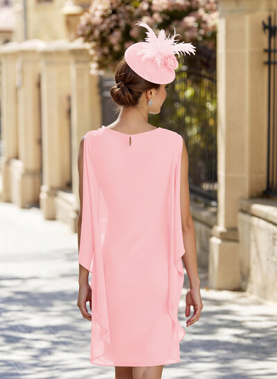 Sheath Column Scoop Neck Sleeveless Knee-Length Chiffon Mother Of The Bride Dresses With Flower(s)